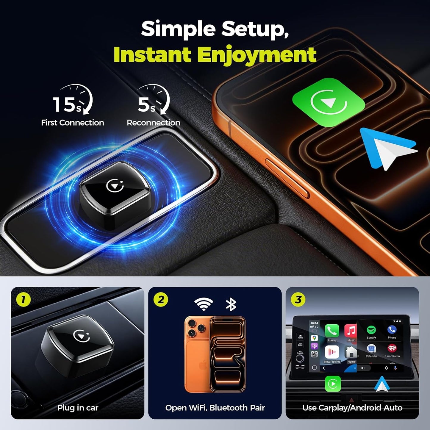 Wireless Car Connectivity Adapter with Screen Casting