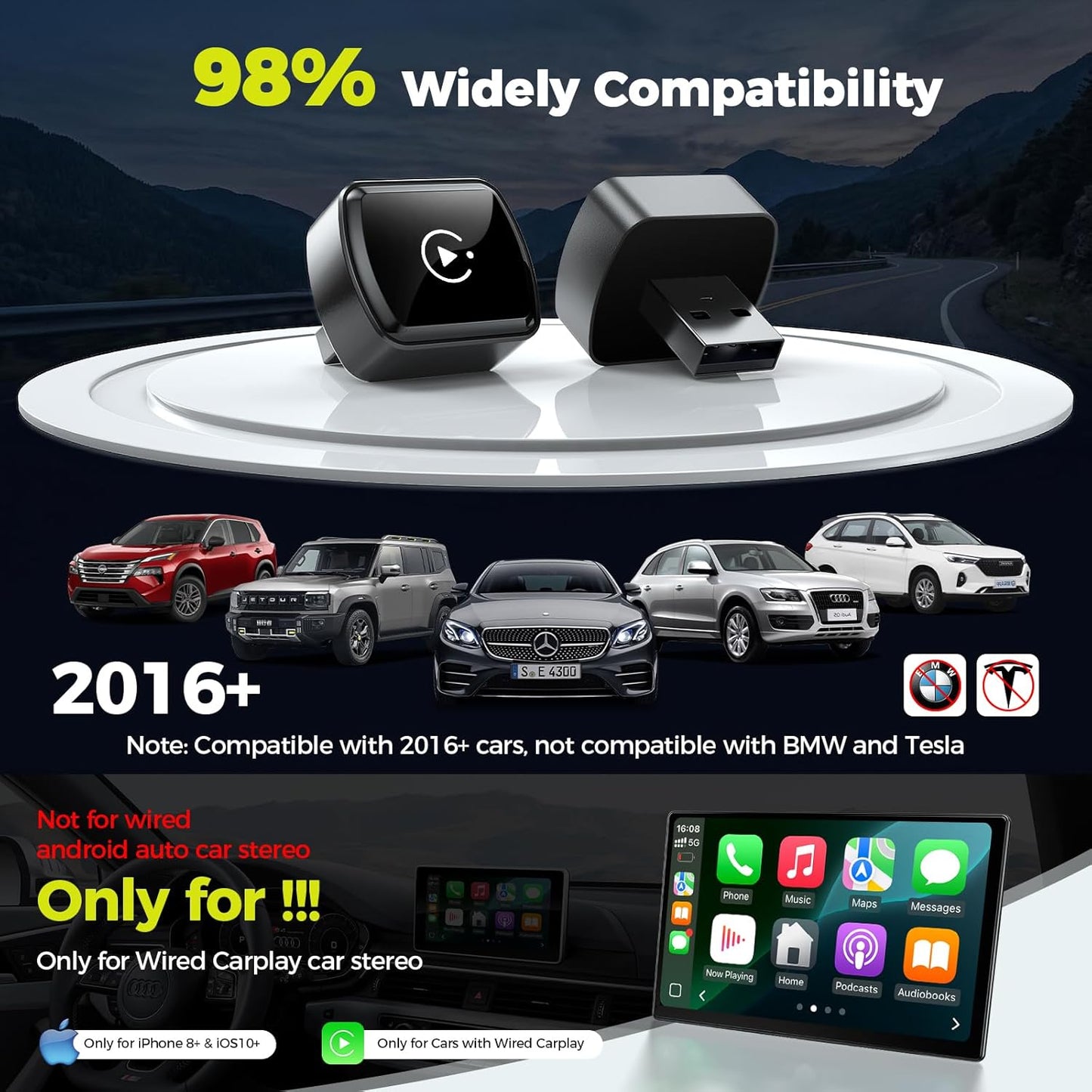 Wireless Car Connectivity Adapter with Screen Casting