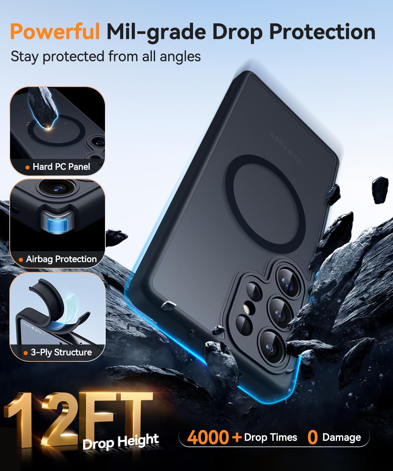 Magnetic Protective Case for Galaxy S25 Ultra – Matte Black